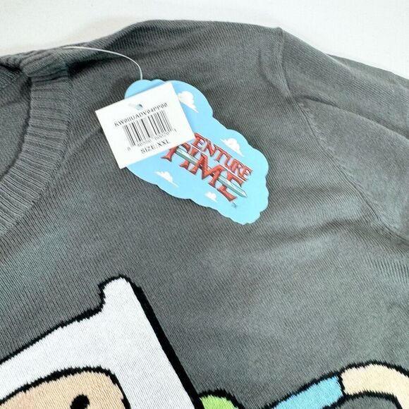 Adventure Time Sweater Mens 2XL Gray Finn Long-Sleeve Crew-Neck Pullover NWT - Picture 2 of 9